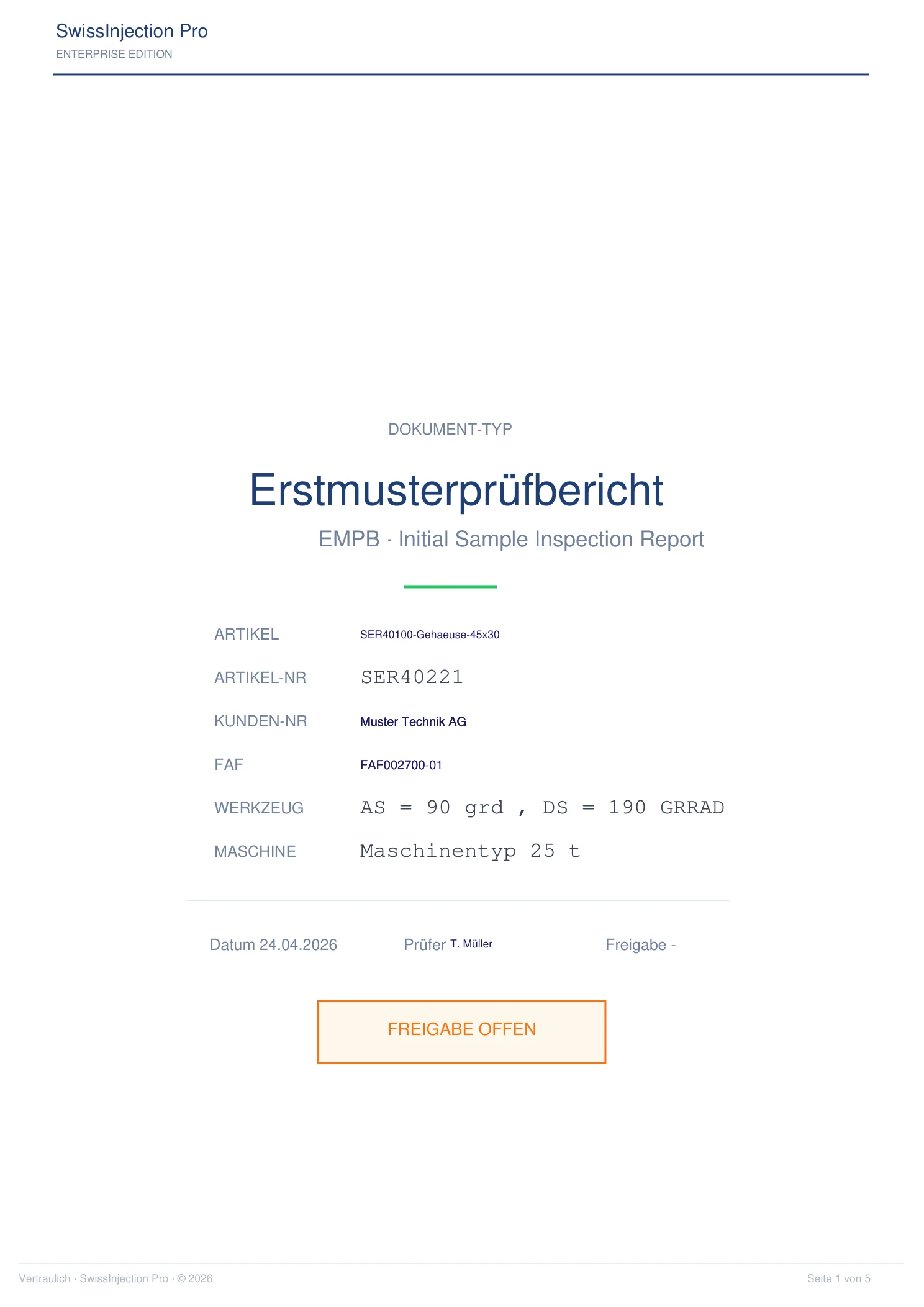EMPB Dossier PDF — Erstmusterprüfbericht automatisch generiert